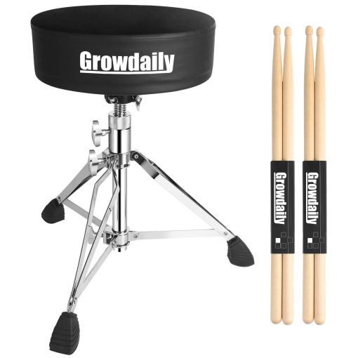 GrowDaily Asiento de tambor ajustable, taburete de tambor universal engrosado con espuma acolchada gruesa, taburete de baterista con 2Pacs 5A Baquetas