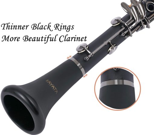 Clarinet Bb KAYATA con cuerpo de ebonita negra, nuevas llaves niqueladas negras, reposacabezas ajustable con anillos negros mas delgados. Estuche de lujo para clarinete de lona - Imagen 4
