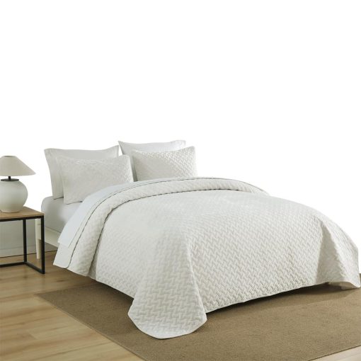 Juego de Edredon de Terciopelo Liians, Conjuntos de Ropa de Cama de Lujo, Elegante Ultra Suave Edredones de Terciopelo, Mantas, Colchas con Patron de Tejido Acolchado para Todas las Estaciones, Blanco, Tamano Queen - Imagen 8
