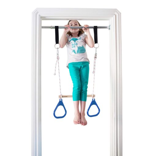 DreamGYM Columpio de Puerta para Ninos Interior - Barra de Trapecio y Combo de Anillos de Gimnasia Azul - Imagen 6