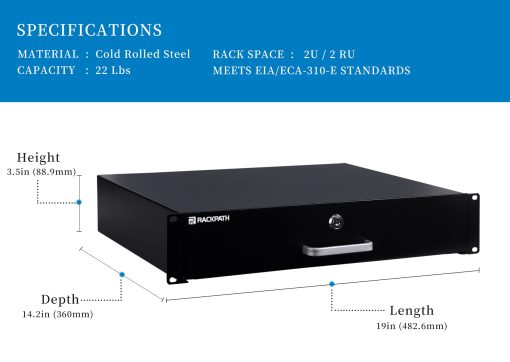 Cajon de montaje en rack RackPath 2U para racks o gabinetes de equipo de audio/video/Redes/DJ de 19 pulgadas con cerradura y llave - Imagen 2