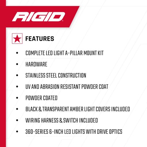 Kit de luces LED Rigid Industries - A-Pillar de 6 pulgadas de la serie 360 - Compatible con Dodge RAM 2500/3500 y RAM 2500/3500 Full Size 2019-Presente (46720) - Imagen 3