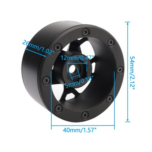 Rchobbytop Ruedas de 1.9 pulgadas de aluminio de servicio pesado con bloqueo de cuentas y tuercas de bloqueo de ruedas para camiones RC Crawler TRX-4 SCX10 II Jeep JLU Wrangler RC4WD Gmade, Negro/Plata - Imagen 2