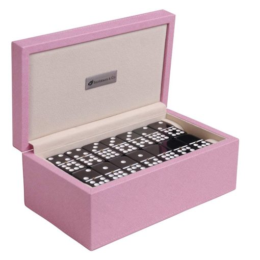 Silverman & Co. Double 9 Juego de Domino Grande en Negro - Estuche Rosa