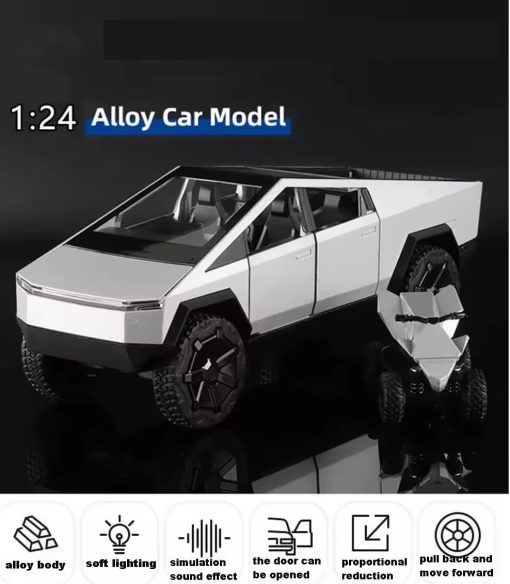 Modelo de coche de aleacion todoterreno pick-up 1:24 con juguete de motocicleta, funcion de sonido y luz, adecuado para adultos y ninos como regalo de juguete, coleccionables, decoraciones (Pick-up 1:24 Plata) - Imagen 3