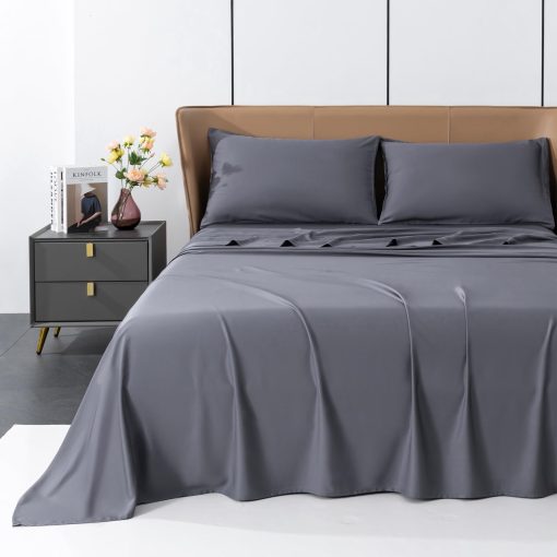 Juego de Sabanas de Enfriamiento Levoo de Bambu Viscosa 18"-24" Bolsillo Extra Profundo Juego de Sabanas de Enfriamiento para Personas Calurosas Sabanas de Cama de Seda 4 Piezas (Tamano King de California, Gris Oscuro) - Imagen 2