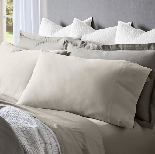 Juego de sabanas BOLL & BRANCH Signature Hemmed - King + Standard, Gris - Lujo 100% Algodon Organico - Incluye 1 Sabana Plana, 1 Sabana Ajustable, 2 Fundas de Almohada Estandar - Super Suaves - Imagen 2