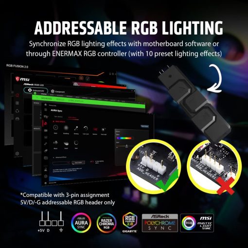 Enfriador de liquido para CPU Enermax Aquafusion ADV 120 Blanco A-RGB - Espejo Infinito, Radiador de 120mm, Ventilador ARGB PWM de 120mm, Compatible con AMD AM5/Intel LGA1700, Garantia de 5 Anos - Imagen 7