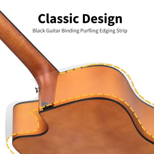 Kit de Guitarra Acustica Donner para Principiantes Adultos y Adolescentes - Kit de Inicio, Tamano Completo 41'' Cutaway Guitarra Acustica Paquete con Leccion en Linea Gratis, Estuche, Correa, Afinador, Cejuela, Cuerdas, Natural, DAD-140C - Imagen 6