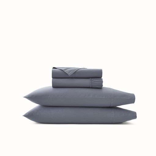 Juego de sabanas BOLL & BRANCH Percale Hemmed - Twin XL, Pewter - Lujo 100% Algodon Organico, Naturalmente Refrescante - 1 Sabana Plana, 1 Sabana Ajustable, 2 Fundas de Almohada