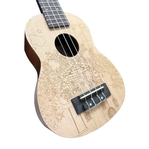 Ukelele de la serie Soldin Artist con tapa de abeto macizo y dorso y laterales de caoba Kit para principiantes con bolso, afinador, cuerdas, correa, puas y pano limpiador (Casa del arbol, 21 pulgadas) - Imagen 3