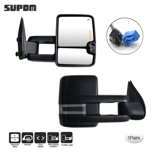 Espejos de remolque compatibles con Chevy Silverado Suburban Tahoe GMC Sierra Yukon 2003 04 05 2006 Espejo lateral con calefaccion y señales de giro, luz de liquidacion, luz de marcha (Juego de 2) - Imagen 2