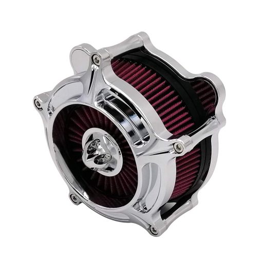 Kit de Filtro de Aire de Admision Turbina Cromado para Motocicleta Harley Dyna 2000 - 2017 Softail 2000 - 2015 Touring 2000 - 2007 Articulo de Ajuste - B (Rojo)