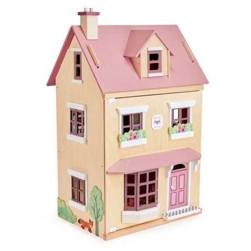 Casa de munecas Foxtail Villa de Tender Leaf Toys - Hermosa casa de munecas de madera de tamano mediano con muebles de inicio - Juego en miniatura - Fomenta el juego de roles y la invencion de historias en ninos y ninas - Edad 3+