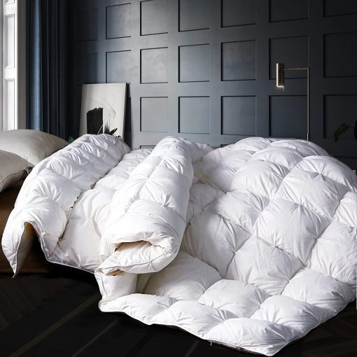 Edredon Alanzimo de plumon blanco de ganso 50% lujoso para todas las estaciones - Tamano Queen - Calidez media - Ultra suave - 750 Fill Power - Blanco con diseno de pliegue de pellizco - 90x90