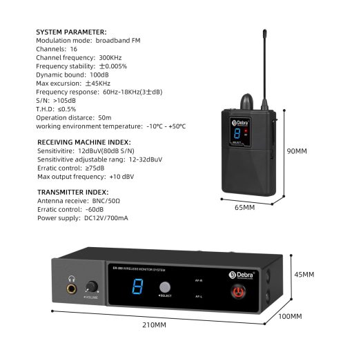 Sistema de Monitor Inalambrico en Oido Debra ER-280 UHF Profesional Sistema IEM Transmisor y Receptor con Auriculares, para Escenario, Banda, Estudio de Grabacion, Actuacion en Vivo (con 2 Receptores) - Imagen 9