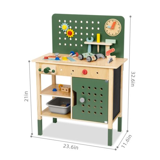 Banco de herramientas para ninos OOOK, Juguetes de construccion de madera para ninos de 3 4 5, Banco de trabajo Montessori para ninos con juego de herramientas para ninos pequenos para jugar de mentira, Banco de herramientas para ninos de 3 a 5 anos, El mejor regalo para ninos y ninas, Verde - Imagen 2