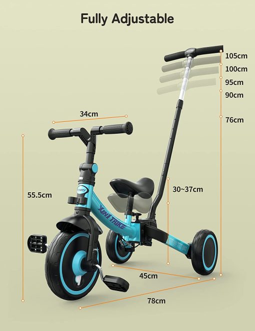 besrey Bicicleta 7-en-1 para niños con manillar de direccion de empuje para niñas y niños de 1 a 5 años, Triciclo plegable para niños, Triciclo para niños con pedales extraibles, Asiento ajustable en altura (Verde) - Imagen 8