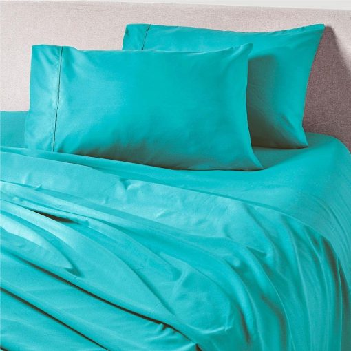 Juego de sabanas PeachSkinSheets Tiki Turquesa - Nivel de Suavidad de 1500tc - Sabanas extra suaves y frescas para durmientes calurosos y sudores nocturnos - Tamano Completo