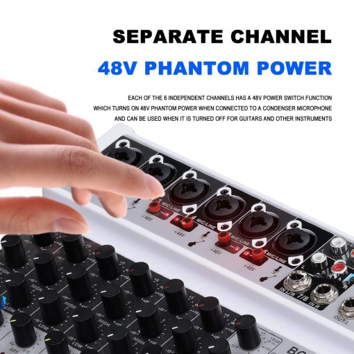 Mezclador de audio de 8 canales BOMGE Line Mixer DC 5V con reproductor MP3, Bluetooth, U disk 48V, 24 efectos DSP, grabacion USB Ideal para pequenos clubs o bares, grabacion de estudio (8 canales - BLANCO) - Imagen 4