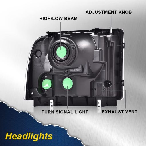 Faros Delanteros CHEDA, Compatible con 1999 2001 2002 2003 2004 Ford F250 F350 F450 F550 Super Duty parachoques Faros, Lamparas transparentes en cubierta de cromo con reflector transparente - Imagen 3