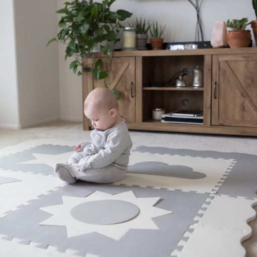 Tapete de Juego para Bebes - 61"x61" Extra Grande, Gris y Blanco, Entrelazado, Espuma No Toxica, Seguro para Bebes e Infantes - Imagen 6