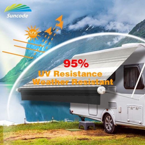 Suncode RV Awning Fabric Replacement Impermeable Universal para Autocaravana, Remolque y Caravana Sombra para Autocaravana de 11 pies (Tela de 10'2") Franja Negra - Imagen 2