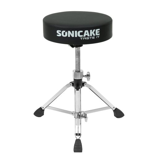 SONICAKE Banqueta de Bateria, Asiento de Bateria Resistente Actualizado, Taburete Ajustable en Altura con Piso Acolchado de Doble Reforzado, Silla Giratoria para Ninos y Adultos, Negro
