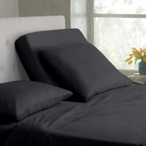Juego de sabanas Flex Top King para camas ajustables - Sabanas de 100% algodon - Sabanas para cama Sleep Number Split King - Juego de sabanas de 4 piezas - Bolsillo profundo de 15", top Split king de color gris oscuro solido - Split Down 34" desde la parte superior - Imagen 3