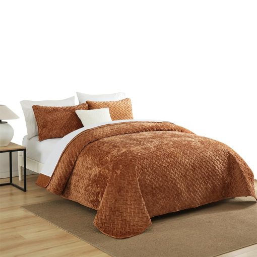 Juego de edredones de terciopelo Liians, juego de ropa de cama de lujo elegante, colchas de terciopelo ultra suave, mantas, patron de tejido de costura, colcha acolchada de algodon para todas las estaciones, color caramelo, tamano Queen - Imagen 9