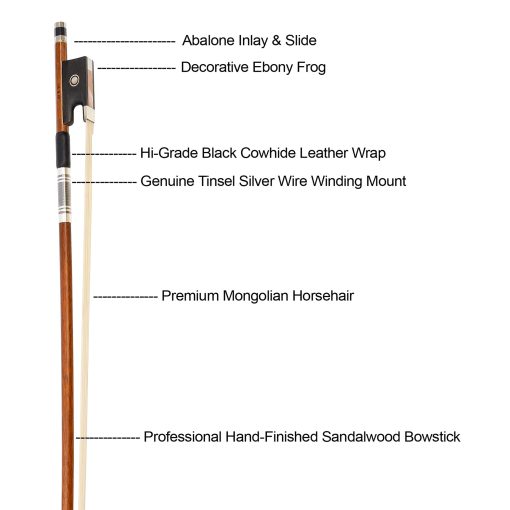Arco de Violin Profesional MI&VI NB-820 Hecho a Mano 4/4 (Tamano Completo) con Estuche de Arco Incluido | Bien Balanceado | Peso Perfecto | Cabello de Caballo Mongol - MIVI Music - Imagen 2