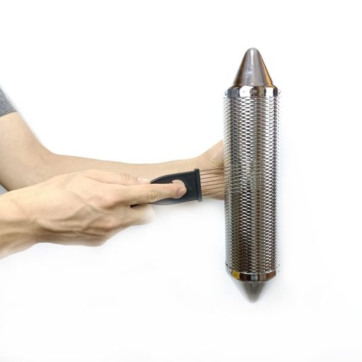Guiro metalico LOONELO, Instrumento de percusion de acero inoxidable Herramienta de entrenamiento con raspador, Shaker de guiro Acompanamiento de banda musical de percusion latina (Plata-15X3inch) - Imagen 3