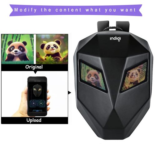 Mochila de Motocicleta con Armazon Rigido y LED Dos Ojos, Bolsa para Casco Expandible con LED para Viajes Diarios y Deportes al Aire Libre (Negro, Grande) - Imagen 3