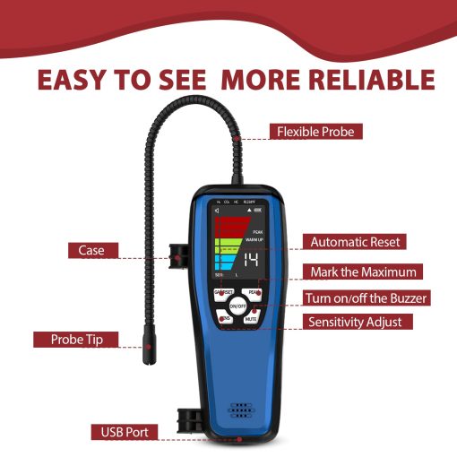 Detector de Fugas de Gas Refrigerante, Simbow LD-200 Detector de Fugas Halogenado, Detector de Fugas de Refrigerante y Probador de Fugas con Bateria Recargable para HVAC, Automovil, Refrigerador R22 R410A R134A - Imagen 5