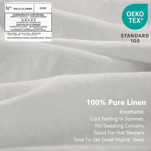 Juego de Sabanas de Lino 100% Simple&Opulence con Bordado Lavado - 4 Piezas (1 Sabana Plana & 1 Sabana Ajustable & 2 Fundas de Almohada) Suave Ropa de Cama Transpirable Estilo Granja - Blanco, Tamaño Queen - Imagen 2