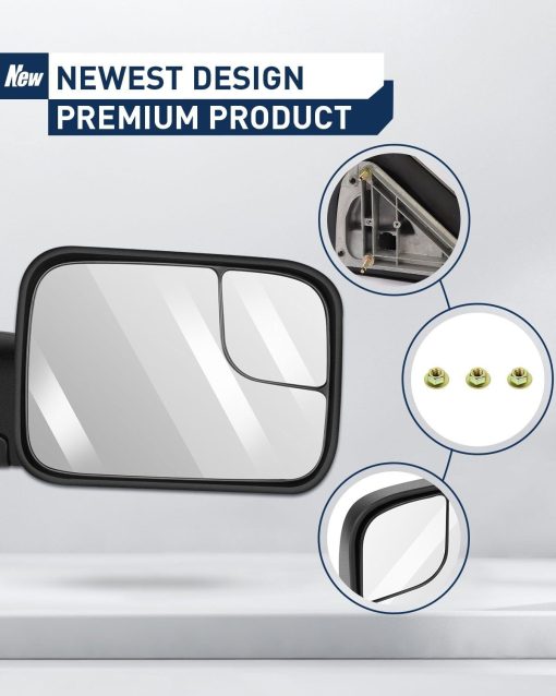 Espejos de Remolque de Reemplazo ECCPP para Dodge Ram 1500 2500 3500 03-08 Negro Manual Par de Espejos Laterales - Imagen 5