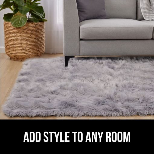 Tapete de Piel Sintetica Esponjosa Gorilla Grip, 5x7, Lavable a Maquina, Alfombras Mullidas Suaves con Base de Goma, Alfombras Mimosas para Guarderia de Bebes, Dormitorio, Sala de Estar, Moqueta de Pelo Largo, Decoracion de Lujo para el Hogar, Gris Claro - Imagen 4