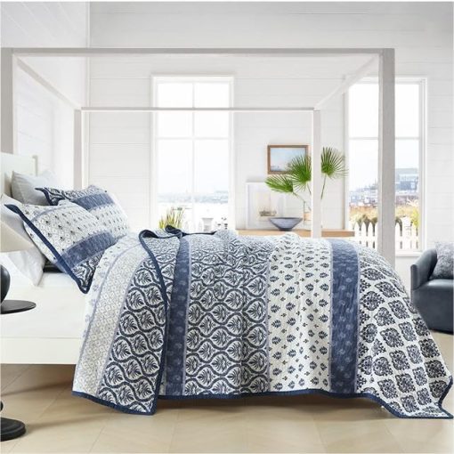 Juego de Edredon LORRIARD Tamaño Queen, 100% Algodon Floral Queen, Azul Blanco Suave Reversible Juego de Cama de Edredon Queen para Todas las Estaciones - Imagen 3