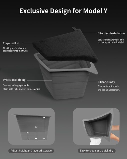 Juego de contenedores de almacenamiento para maletero para 5 asientos- Modelo completo de compartimento de maletero de alfombra para Model Y que incluye barra de luz LED y soporte para barra de luz LED - Imagen 4