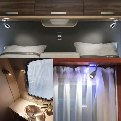 THALASSA 12V Foco USB de Lectura para RV - Interruptor tactil regulable con luz nocturna azul, acabado cromado pulido, montado en superficie en remolque caravana embarcacion interior como luz de noche para camas lampara de libro - Imagen 6
