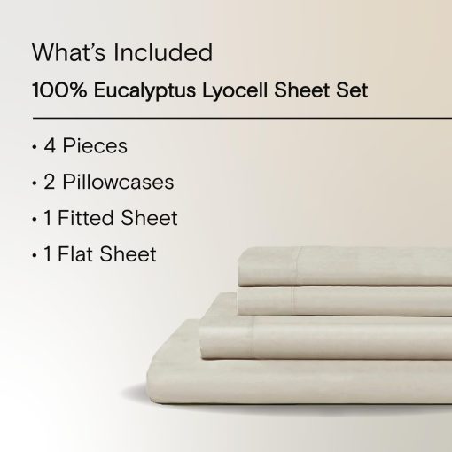 Juego de sabanas SIJO AiryWeight Tencel, 100% Lyocell derivado del Eucalipto, Suaves como la mantequilla, Ganador de las Mejores Sabanas Refrescantes 2022 de Architectural Digest - 4 piezas - 2 fundas de almohada 1 sabana ajustable 1 sabana superior (Fog, King) - Imagen 2