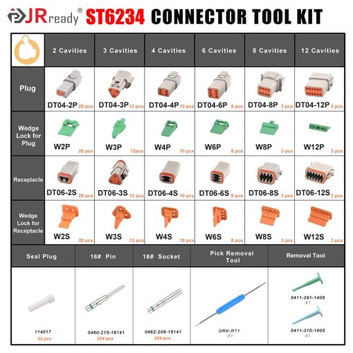 Kit de Conectores DT Deutsch JRready ST6234, 2 3 4 6 8 12 Pines, Gris, Impermeable IP67, Kit de Accesorios de Reparacion Automotriz - Imagen 2