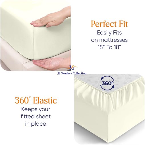 Juego de sabanas Flex Top Cal-King de la coleccion JS Sanders 600TC para cama Sleep Number - 100% Algodon 4 Piezas Ajuste Superior Split Cal-King Sheets para Cama Ajustable, Cal-King 32 Pulgadas Abajo Sabanas Marfil-18 Pulgadas Sabanas Profundas - Imagen 4