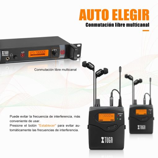 Sistema de Monitor Inalambrico XTUGA RW2080 de Metal Completo con 2 Canales y 4 Bodypacks para Monitorizacion con Auriculares Inalambricos para Escenario o Estudio Frecuencia 902-928mhz - Imagen 2