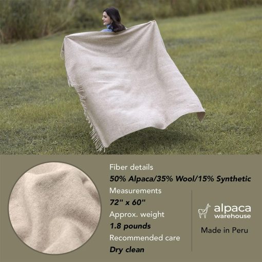 Manta de Lana de Alpaca Superfina - Mantas de Lana de Alpaca Merino Liviana para Usar en Interiores o Exteriores | Suave Manta de Lana de Alpaca Peruana Manta de Lana Solida 72" x 60" (Verde Hoja) - Imagen 4