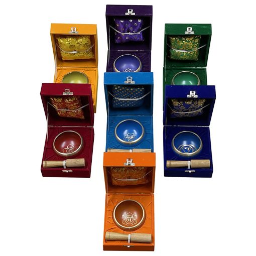 Set de Cuencos Tibetanos Chakra con Cojin Maza Cuentas de Tulsi Bandera Tibetana de Oracion Para Meditacion Atencion Plena - Estilo 2 Tamaño Pequeño - Imagen 4