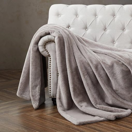 Manta de Piel sintetica de Doble Cara, Suave y Extra Grande Lavable a Maquina, Gris Mink Chinchilla Fox Sombra (Gris Neutro, X-Largo) - Imagen 5