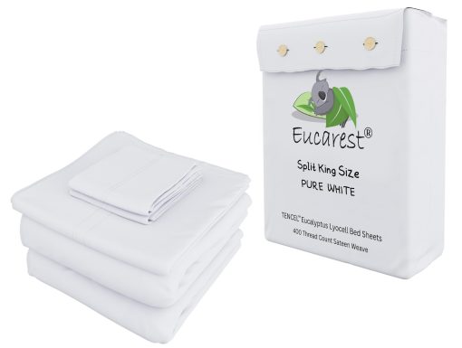 Juego de sabanas Split-King de Lyocell de Eucalipto, Hipoalergenico 100% Organico Tencel, Regulacion Termica y Absorcion de Humedad para Personas que Duermen Calientes, Calidad Superior de Hilos, Bolsillos Extra Profundos - Blanco