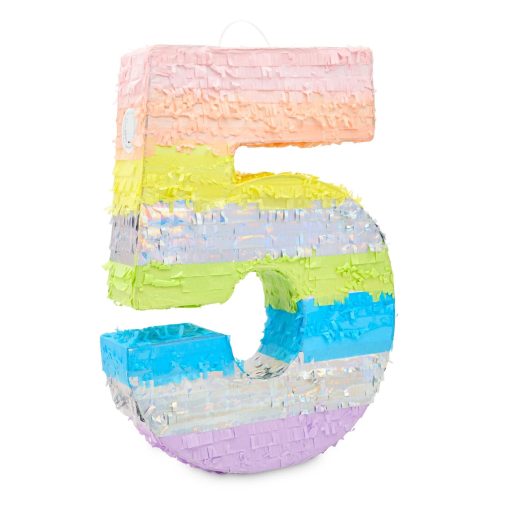 PInATA DEL NuMERO 5 DE BLUE PANDA - Pinata grande del numero 5, Pinata de arco iris pastel, Decoraciones para el 5to cumpleanos de ninas (21x14.7x4 pulgadas)