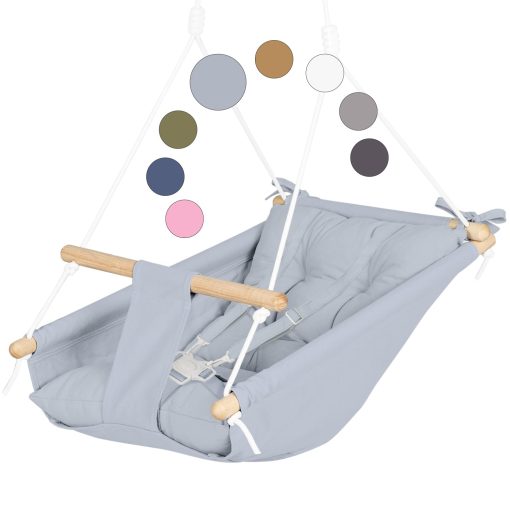 CaTeam - Columpio para Ninos de Lona, Asiento Columpio de Madera con Cinturon de Seguridad, Resistente Silla Columpio para Ninos, Columpio para Interiores y Exteriores para Ninos, Incluye Hardware de Montaje, Gris Azul